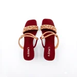 Embellished Maroon Open Toe Block Heel - Image 2
