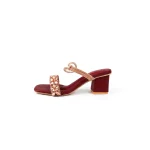Embellished Maroon Open Toe Block Heel - Image 3