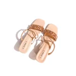 Embellished Golden Open Toe Block Heel - Image 3