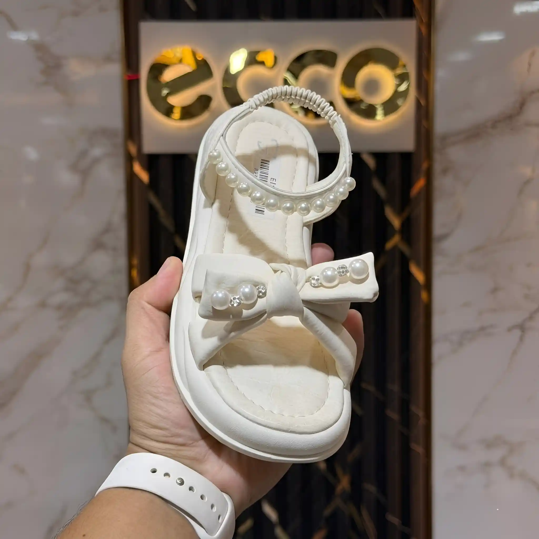 04 Pearl Bow Princess Sandals-White - Image 1