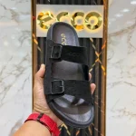 Man’s Leather Slides-Black