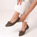 Classic Bow Flat – Chocolate pointed-toe flat shoe with a stylish bow detail.