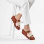 Wedge Buckle Sandal – White Chocolate with a stylish buckle and comfortable wedge sole.